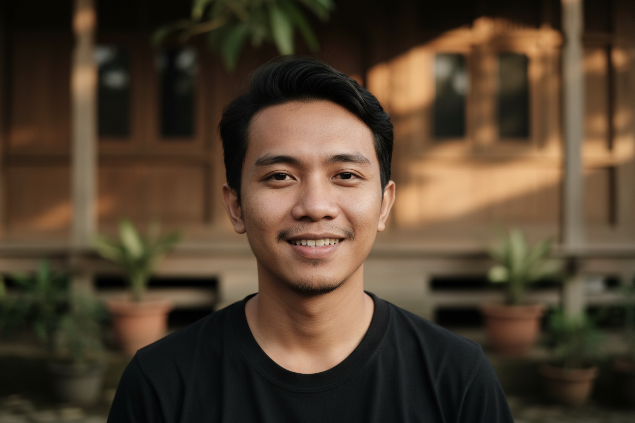 hyper realistic 25 yo javanese man, wearing a black tshirt