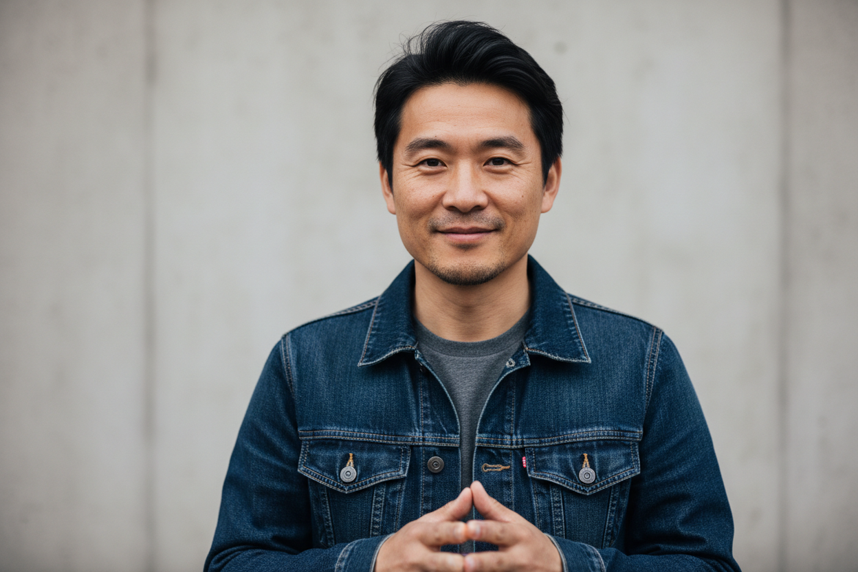 hyper realistic 40 yo chinese male, medium shot